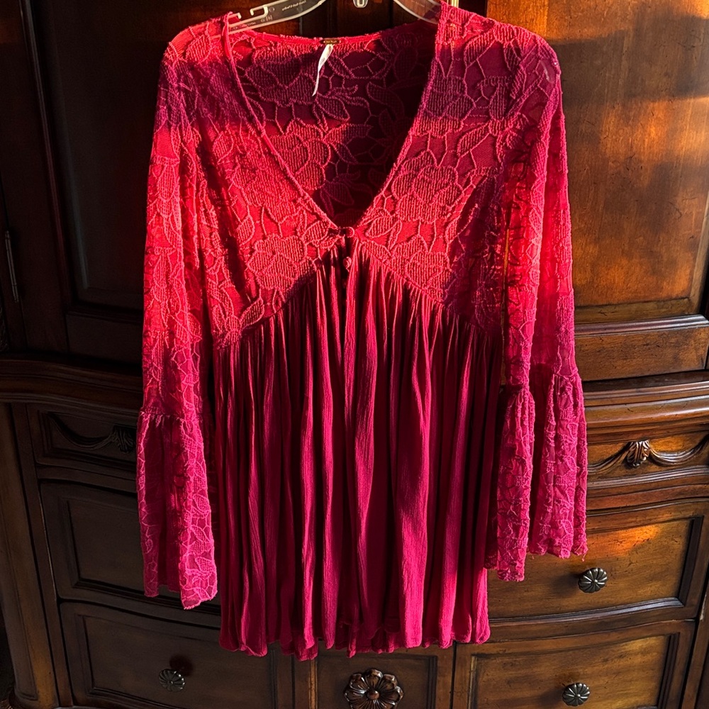 Red Lace Long Sleeve Dress